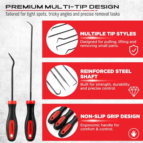 14PCS Pick and Hook Tool Set, Long and Mini Precision Pick Tools with Non-Slip Handles for O-Ring, Seal, Gasket and Hose Removal, Automotive Hook and Pick Set for Car Repair and Mechanical Maintenance - color: 14PCS Pick & Hook Set