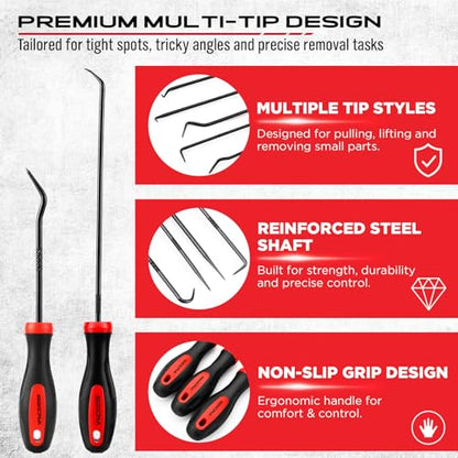 14PCS Pick and Hook Tool Set, Long and Mini Precision Pick Tools with Non-Slip Handles for O-Ring, Seal, Gasket and Hose Removal, Automotive Hook and Pick Set for Car Repair and Mechanical Maintenance - color: 14PCS Pick & Hook Set