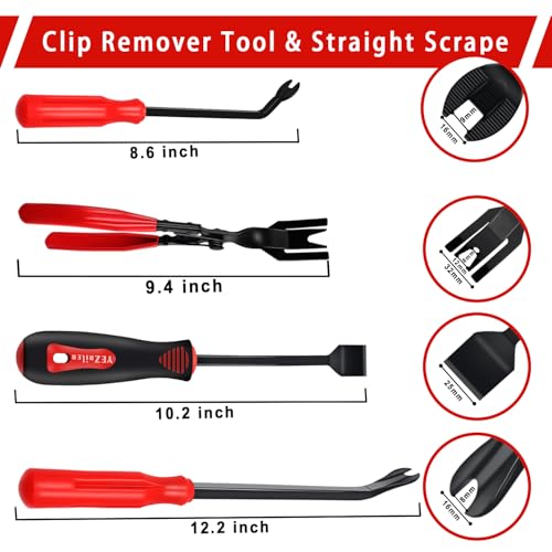 YEZriler 17 Pcs Mechanic Hook Pick Tool Set and Auto Trim Removal Tool Kit with Auto Clip Plier Rivets Puller Telescoping Magnetic Pickup Gasket Scraper for Remove Automotive Hand Pick Up Tools