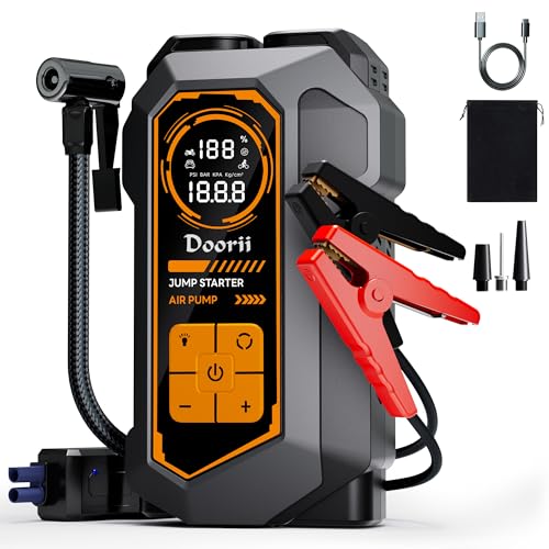 8000A Jump Starter with Air Compressor, Car Jumper Starter Portable, 150PSI Tire Inflator/Air Pump, LED Flashlight for Up to All Gas / 12.0L Diesel Engines - color: Dark Orange