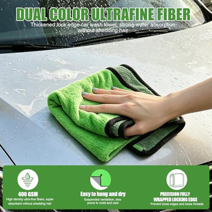 4PCS Microfiber Cleaning Cloth Kit - Car Washing Cloth, Soft Microfiber Towels for Cars, House, Kitchen, Window, Cleaning Supplies, Ultra Absorbent, Lint Free, Streak Free, Non-Abrasive - color: Green