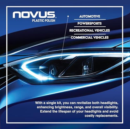 NOVUS Clear in Five Headlight Restoration Kit | 2 Ounce #1, 2, & 3 Bottles, Buffing Pad, Backing Pad Drill Attachment, 1,000 Grit Sanding Disk, 3 Polish Mates - size: NOVUS Headlight Restoration Kit