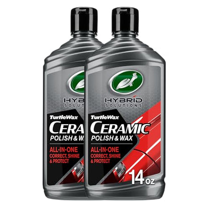 Turtle Wax Hybrid Solutions Ceramic Car Polish and Wax, Light Scratch Remover, Durable Paint Protection, Extreme Water Beading, High Gloss Shine, Hand or Machine Polisher Use, 14 oz (Pack of 2) - size: 14 Fl Oz (Pack of 2)