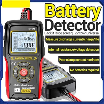 Car Battery Tester, BT175 Digital Automotive Battery Tester for Cars, Motorcycles — 8V–36V Range, Auto-Identification, CCA, Voltage, Internal Resistance (mΩ), SOC, Health Status