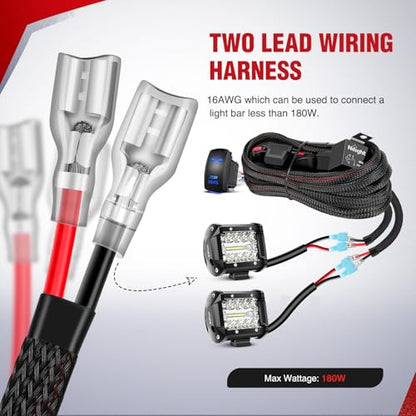 Nilight Wiring Harness Kit Nylon 16 AWG 2 Leads Rear Lights 12V 5Pin Rocker Switch Laser On Off Power Relay Blade Fuse for LED Off Road Light Bar on Cars Jeep Boat Trucks - style: Rear Lights Wiring-2 Leads w/ Nylon Wire Loom