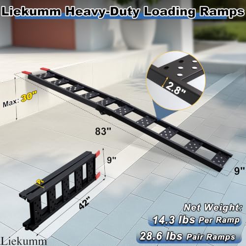 LIEKUMM 83" ATV Ramps 2-Pack, 960 lbs Capacity Folding Loading Ramps for Pickup Trucks, Heavy Duty Truck Ramps for Trailer, Lawn Mower (Black) - size: 83"L(Black/2PCS)