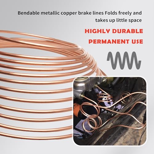 Single & Double Brake Line Flaring Tool Kit,25FT 3/16" Brake Line Kit with 16 Fittings & 5 Adapters,Copper Coated Brakes Lines Repair Kits Car Accessories for Most Vehicles