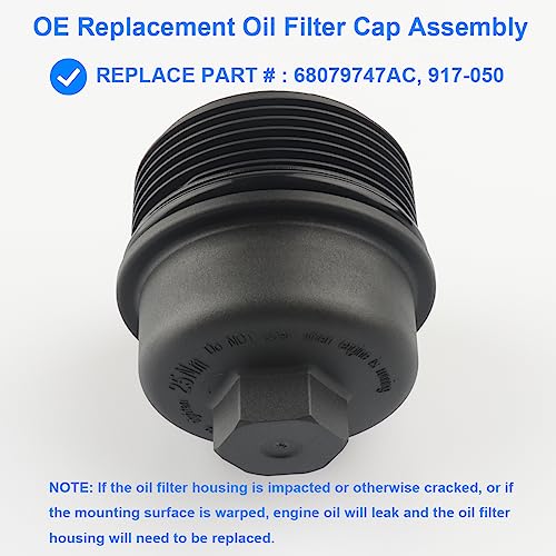 Oil Filter Housing Cap, Replace 917-050, 68079747AC Compatible with - 2011-2013 200, 300, Town & Country, Avenger Challenger Charger Durango Journey, Grand Caravan, Grand Cherokee, 2012-2013 Wrangler