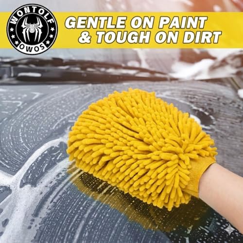 Wontolf Car Wash Foam Gun Foam Sprayer - Foam Cannon Garden Hose- Car Wash Kit - Snow Foam Blaster with Microfiber Wash Mitt + Storage Bag - Car Accessories for Men - color: yellow