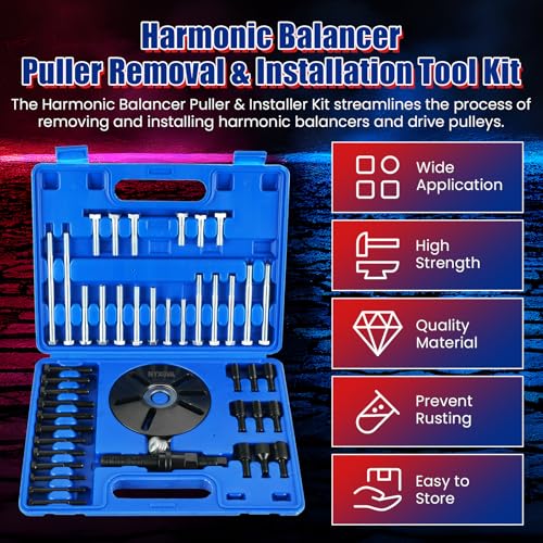 NYXOVA Harmonic Balancer Puller Removal & Install Tool Kit, Flywheel Remover Crankshaft Pulley Removal Installation Set, Steering Wheel Pulling Set (Blue)