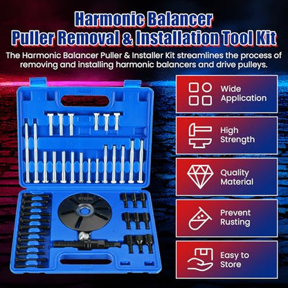 NYXOVA Harmonic Balancer Puller Removal & Install Tool Kit, Flywheel Remover Crankshaft Pulley Removal Installation Set, Steering Wheel Pulling Set (Blue)