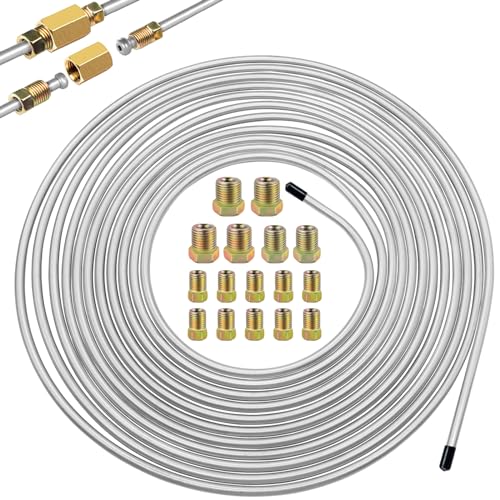 3/16inch x 25 ft Brake Line Tubing Kit Flexible Zinc Coated Alloy Brake Line Tubing Coil with 16 Inverted Flare Fittings SAE Standard - size: 3/16 Inch Silver, style: Brake Line