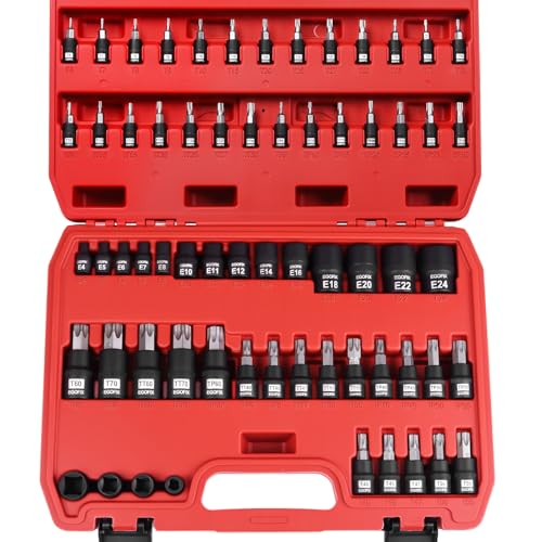 Torx Bit Socket and External Socket Set, S2 and Cr-V Steel, Master Impact Torque Output Complete Kit 64 Pieces - style: 64PCS T & E socket set