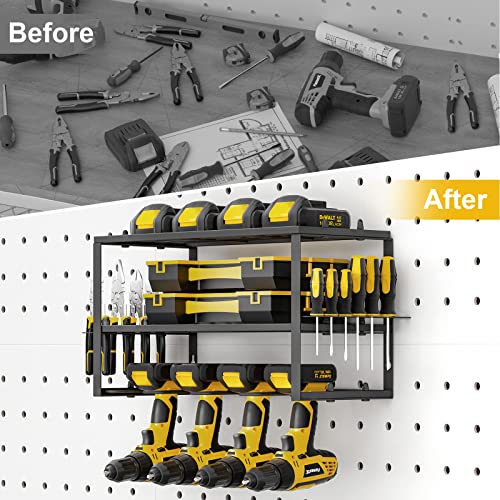 Spacecare Power Tool Organizer- Power Drill Tool Holder- Heavy Duty Tool Shelf & 1 Pack 3 Layers Tool Rack Cordless Drill Holder- Floating Tool Shelf Wall Mounted Tool Storage Rack for 4 Drill Holders - style: 4 Drill Holders A