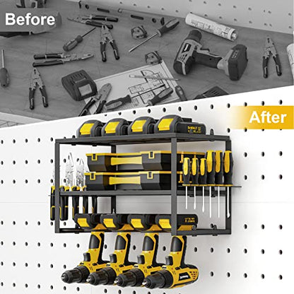 Spacecare Power Tool Organizer- Power Drill Tool Holder- Heavy Duty Tool Shelf & 2 Pack 3 Layers Tool Rack Cordless Drill Holder- Floating Tool Shelf Wall Mounted Tool Storage Rack for 8 Drill Holders - style: 4 Drill Holders B