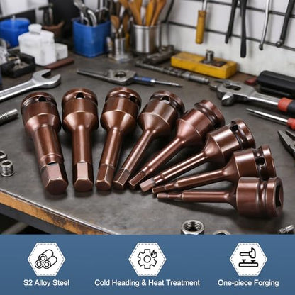 HARFINGTON 2pcs Impact Hex Bit Socket 1/2" Drive 5H (5mm) Hex Bits 3" Length S2 Steel Metric Impact Wrench Socket Adapter Tool for Automotive Repair Industrial Construction and Home DIY - size: H5 x 1/2" x 3"