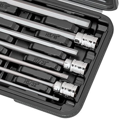 CARBYNE 7-Piece SAE Extra Long Hex (Allen) Bit Socket Set, 1/8 in. to 3/8 in., 3/8 in. Drive, S2 Steel Bits, CrV Sockets, 6.1 in. Overall Length for Deep-Reach Access, Durable Storage Case - style: SAE Hex