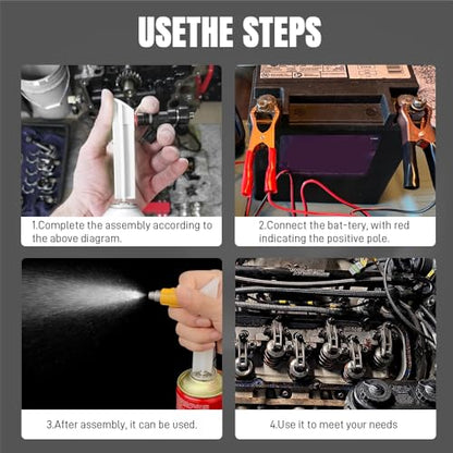 4PCS Fuel Injector Cleaner Kit, Flush Cleaner Adapter,Universal Fuel Injector Flush Cleaner Adapter DIY Cleaning Tool Kit with Test Lead, Fuel Pump Pressure Test for Most Vehicles
