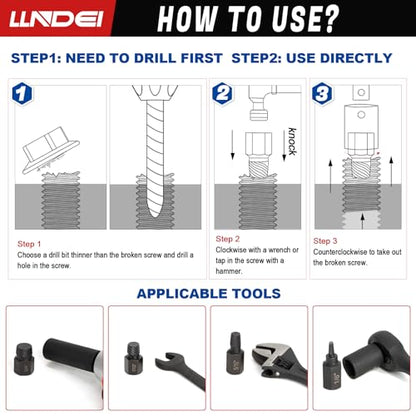 LLNDEI Screw Extractor Set Hex Head Multi-Spline Easy Out Bolt Extractor Set, EZ Out Rounded Screw Remover, 1/8 Inch to 7/8 Inch in 1/32-Inch Increments, CR-MO, 25 Pieces, Stripped Fastener Tool - size: Screw Extractor Set -25pcs