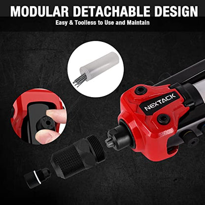NEXTACK Rivet Gun Kit with 350 Blind Rivets, Heavy Duty Two-Handed 1/4” Pop Rivet Gun Set (NT300), 5 Nosepieces, Built-in Shaft Catcher for Van, Gutter & Automotive - size: 1/4 Rivet Gun w/ 350 Rivets