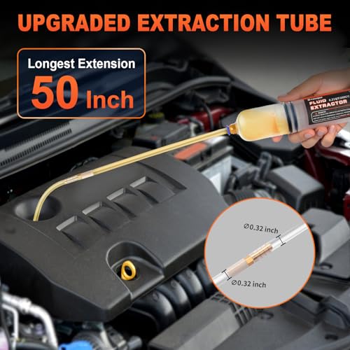 H-veenjor 200 CC Automotive Fluid Extractor Pump, Oil Change Syringe with Extra 32" Soft Hose & Two 9" Tubes, Manual Extraction and Fill Pump, Fluid Oil Change Evacuator with Powerful Suction - size: 200CC