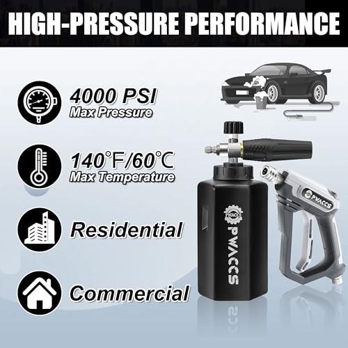 PWACCS Pressure Washer Foam Gun, Short Pressure Washer Gun, Foam Cannon for Car Wash Kit with 1/4" Quick Connector, Pressure Wash Handle for Power Washer with M22 Male Inlet, 4000 PSI, 1.5 Liter - size: 1.5 L