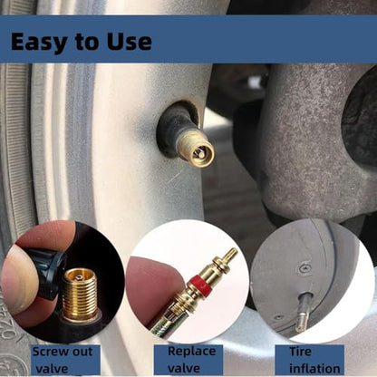 Valve Stem Removal Tool Kit with 50 Valve Cores, 1 Valve Stem Extension, Universal Fit Tire Valve Core Tool