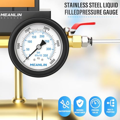 MEANLIN MEASURE 0~5000Psi Stainless Steel Liquid Filled Pressure Gauge 1/4" NPT 2.5" FACE DIAL with Rubber Protective Sleeve, Center Back Mount - size: 0-5000Psi