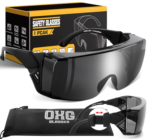 OXG Anti Fog Safety Glasses, ANSI Z87.1 Protective Eyewear with Side Shields, UV Protection Lens, Adjustable Temples - color: 1 Pack Grey