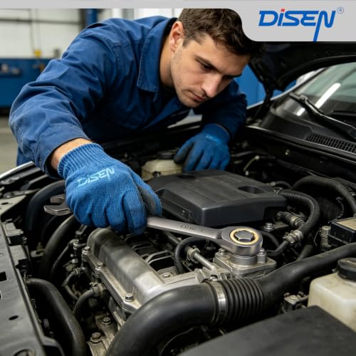 DISEN 26 Piece Ratcheting Wrenches Set 90 Teeth, Combination Wrenches Set Metric 6MM-19MM and SAE 1/4 Inch-13/16 Inch, Cr-V Steel, Ratchet Set Nickel Plating with Organizer Visit the Store