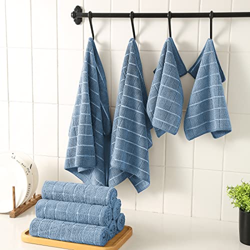 Puomue Microfiber Kitchen Towels and Dishcloths Set, 26 X 18 Inch and 12 X 12 Inch, Set of 12 Bulk Lint Free Dish Towels for Drying Dishes, Blue - color: Blue