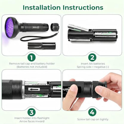 ESCO LITE UV Flashlight Black Light, 100 LED 395 nM Ultraviolet Flashlights UV Blacklight Detector for Dog Urine, Pet Stains - size: 100 LED