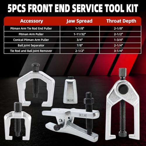 FreeTec 5 in 1 Ball Joint Separator, Pitman Arm Puller Heavy Duty, Tie Rod End Remover Front End Service Tool Set for Car SUV Light Truck