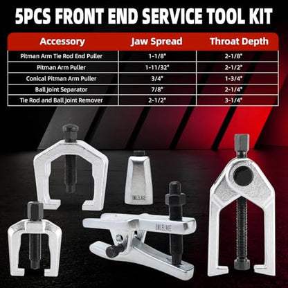 FreeTec 5 in 1 Ball Joint Separator, Pitman Arm Puller Heavy Duty, Tie Rod End Remover Front End Service Tool Set for Car SUV Light Truck