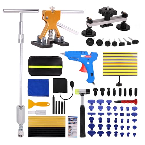 Car Dent Puller Kit,93 PCS Dent Repair Tool,Paintless Dent Removal with Golden Lifter,Bridge Puller,Slide Hammer 2 in 1 T-Bar for Auto Body Dents,Repairing Big and Small Dents, Dings and Hail Damage - style: 93PCS