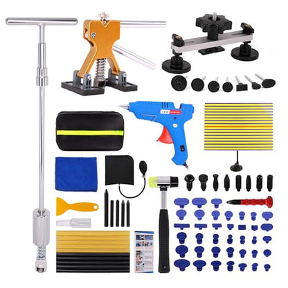 Car Dent Puller Kit,93 PCS Dent Repair Tool,Paintless Dent Removal with Golden Lifter,Bridge Puller,Slide Hammer 2 in 1 T-Bar for Auto Body Dents,Repairing Big and Small Dents, Dings and Hail Damage - style: 93PCS
