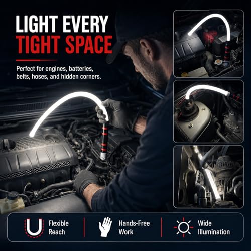 Bendable LED Flashlight Stick, Bendable Work Light with 3 Brightness Levels for Mechanic Car Repairs Under Hood Garage Inspection (2 pcs) - color: 2 pcs