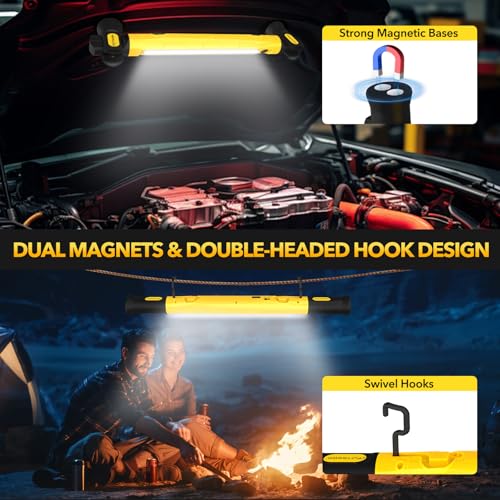 TRQWH Mechanic Work Light Under Hood Work Light Bar with Hooks - 3200LM 6000mAh Rechargeable Portable Magnetic LED Worklight for Car Repairing Garage Workshop Camping, Yellow