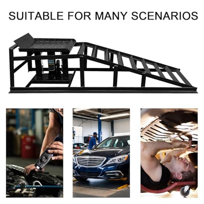 Heavy Duty Hydraulic Car Ramps 5 Ton Capacity (2-Pack) – Adjustable 10-15 Inch Low Profile Lift with Anti-Slip & Safety Lock for Oil Change, Garage Repair, SUVs, Trucks