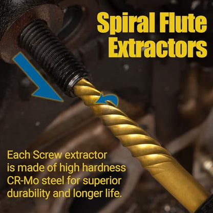 14PCS Easy Out Screw Extractor Set and Left-Hand Drill Bit Set, Stripped Screw Extractor Set for Removing Damaged Screws, Broken Bolts, Studs - size: 14 Pieces