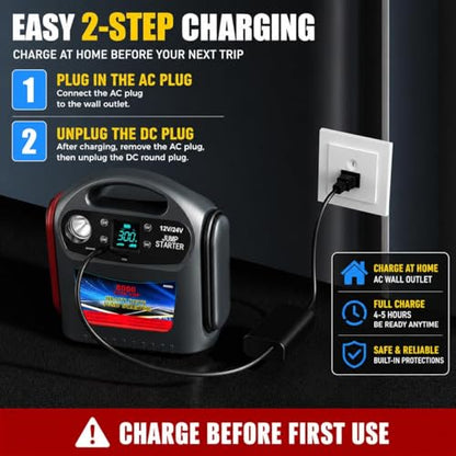 8000A Car Battery Jump Starter, Heavy Duty Jump Box for Gas & Diesel Vehicles, 12V/24V Portable Power Pack with LED Light for Trucks, SUVs, Commercial & Diesel Engines