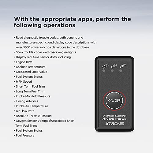 XTRONS OBD2 II Car Auto Diagnostic Tool Car Code Reader Check Engine with ON/Off Switch for Android Car Stereo Phone - color: OBD01S