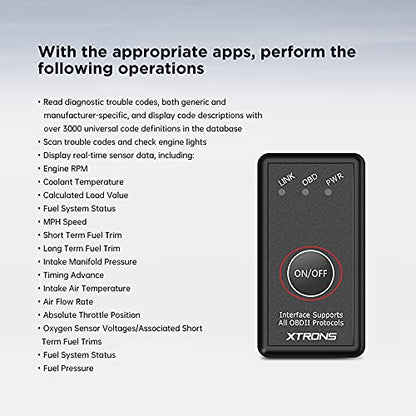 XTRONS OBD2 II Car Auto Diagnostic Tool Car Code Reader Check Engine with ON/Off Switch for Android Car Stereo Phone - color: OBD01S