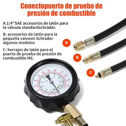 Fuel Pressure Tester Kit,0-140PSI Fuel Pressure Gauge Kit,TU-114 Oil Pressure Tester Kit with Gauge for Auto Car Truck and Marine