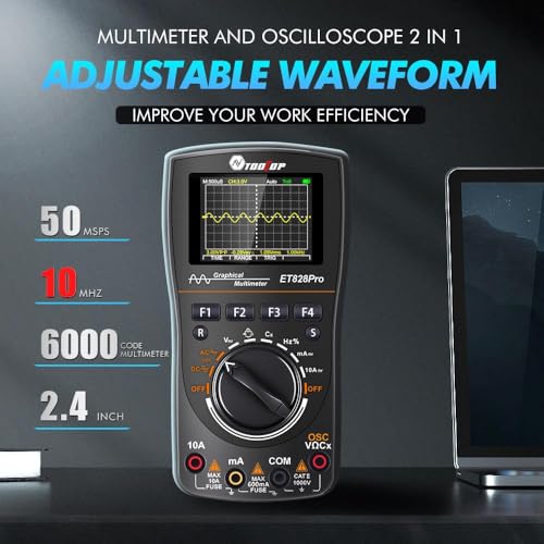 Portable Digital Multimeter Oscilloscope Automotive | 10MHz bandwidth. 50Msps sampling rate. 6000 counts display. Built in 250V explosion proof fuse. Stores 100 data sets. - color: ET828