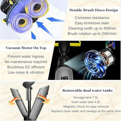 Cordless Mini Floor Scrubber, Portable Hard Floor Cleaner with 90-120 Min Battery Life, Efficient Carpet Extractor for Home and Car, Professional White Cleaning Machine
