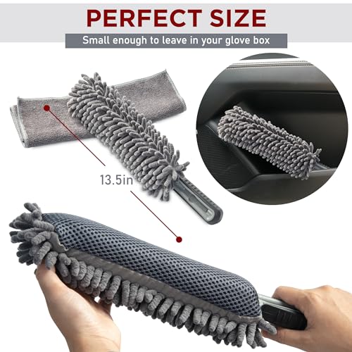 TAKAVU Car Duster Interior, Double-Sided Microfiber, Comfort Handle | Lint & Scratch-Free Cleaning for Trucks, RVs & Vehicles, Includes Microfiber Towel & Storage Bag, Soft - size: Microfiber Mesh