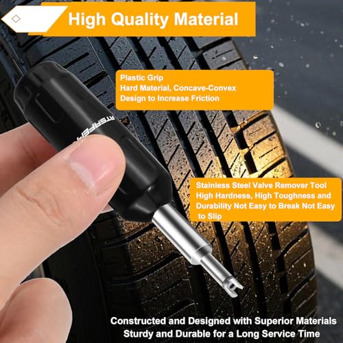 ATsafepro Valve Core Removal Tool, Valve Stem Removal Tool Contains 4 Schrade Valve Cores and 4 Tire Valve Caps, Schrader Valve Removal Tool Quick Repair Kit, Valve Core Tool Easy to Carry - size: 4.26 inch