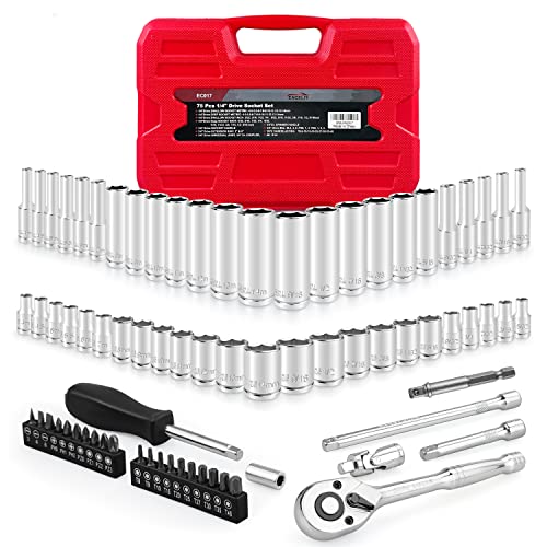 EACELIY 75pcs 1/4" Drive Impact Socket Set, Master Socket Set,Wrench Set with 1/4" Bit Adapter, Universal Joint, Ratchet, 1/4 "Drive Bit Set Extension (5/32" - 9/16 ", 4-14mm) - size: 75PCS 1/4inch