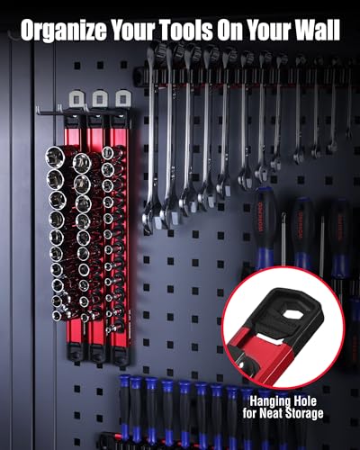 WORKPRO 6-Piece Magnetic Socket and Screwdriver Organizer Set | 3-Piece 1/4", 3/8" & 1/2" Drive Metric & SAE Socket Rails, 3-Piece Screwdriver and Wrench Holders - size: 3pc Socket Rail & 3pc Screwdriver Rail